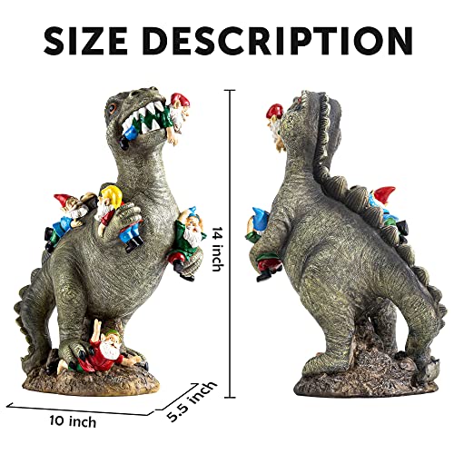 Sowsun Garden Gnome Statues Outdoor Decor, 14” Dinosaur Gnomes Garden Art Outdoor For Fall Winter Garden Decor, Outdoor Statue For Patio, Lawn, Yard Decoration, Housewarming Garden Gift #TOP3