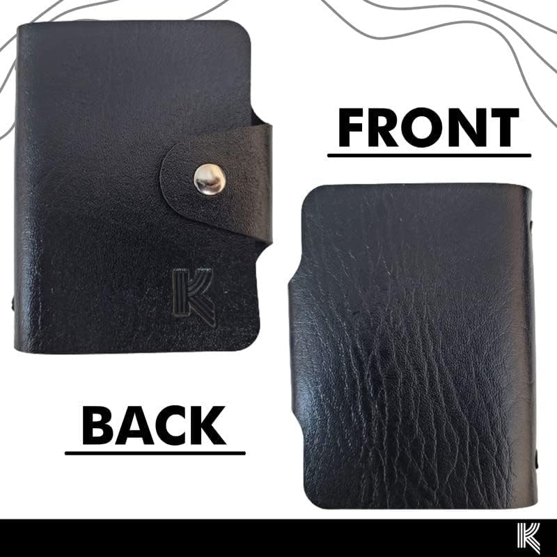 Image of Kraptick Leather Credit Card Holder with Double-Sided Slots for Cards, Business Card Holder, ATM Card Holder Unisex- 24 Card Slots (Black)