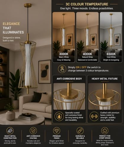 Image of FILLISKA Luxurious Hanging /Pendant Light. 3 in 1 Colour Changing (Luxurious Gold Zest-257)