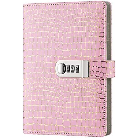 JunShop Stationery Notebook Password Journal with Lock Diary Creative Password Diary Student Handbook Notepad Locking Journal Diary (Pink) Cover