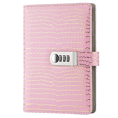 Junshop Stationery Notebook Password Journal With Lock Diary Creative Password Diary Student Handbook Notepad Locking Journal Diary (Pink) #TOP9