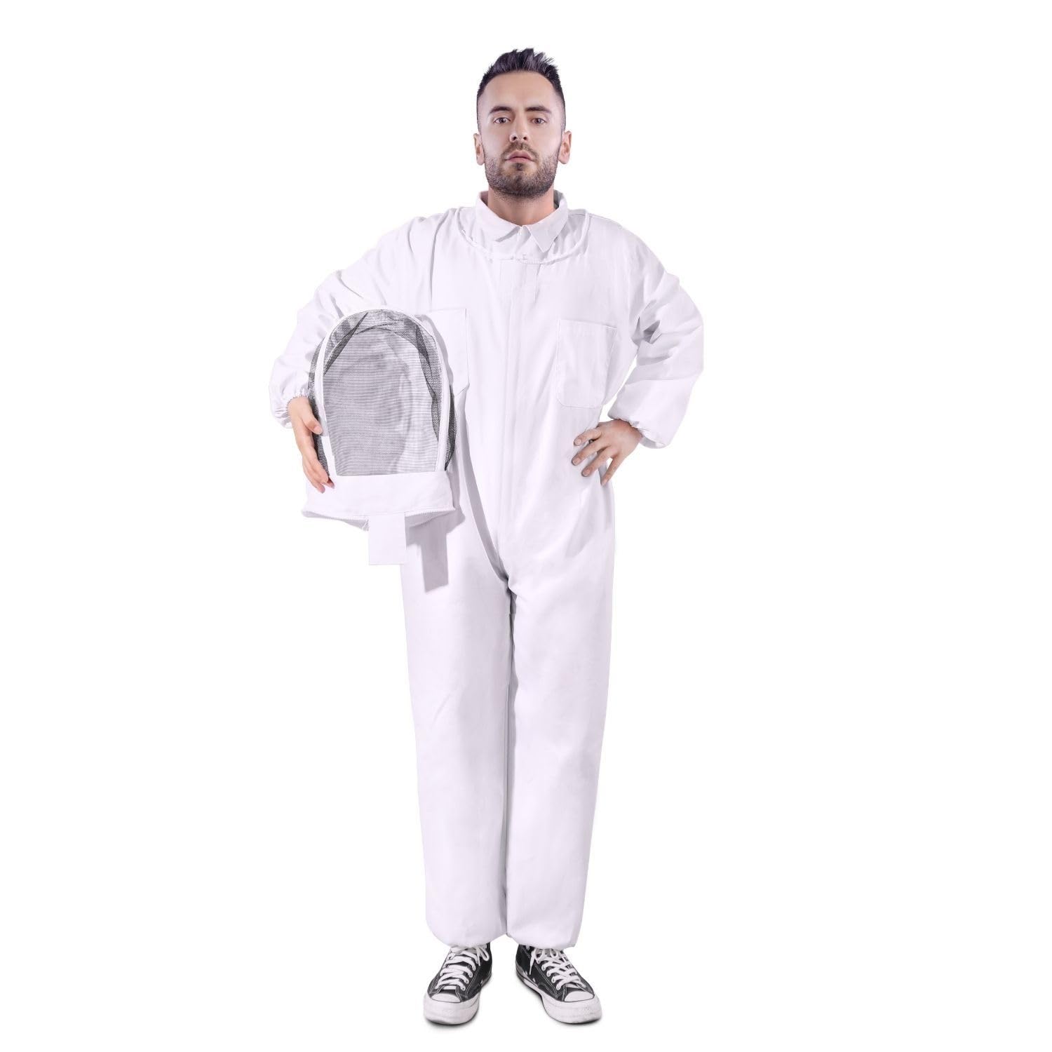 FlexzionFlexzion Beekeeper Suit - Full Body Sting Proof Bee Suit with Ventilated Veil Hood - Protective Bee Suits for Men Women Outfit - Beginner & Professional Bee Keepers, XL White