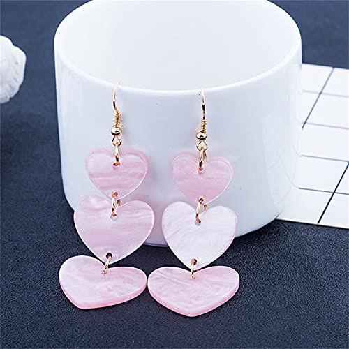 Coadipress Acrylic Love Heart Earrings For Women Teen Girls Unique Lightweight Geometric Resin Three Pink Heart Dangle Drop Earrings Jewelry (Three Pink Heart) #TOP3