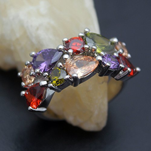 Multicolor Rings for Women,Cubic Zirconia Created Garnet Amethyst Peridot Bridal Jewelry Promise Ring for Christmas Gifts3