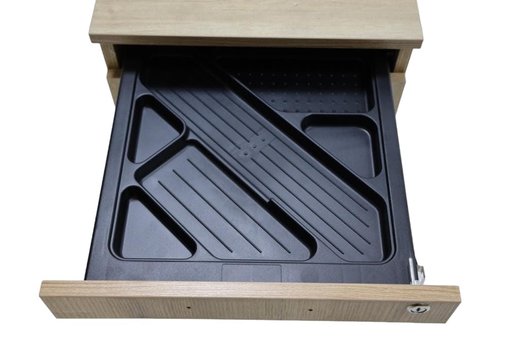 furni24 Rollcontainer, abschließbarer Aktenschrank mit Schubladen, Büroschrank mit Rollen, für Akten und Dokumente, fürs Büro, Schreibtischcontainer Holz, 3 Schübe Eiche, 43x59x57h