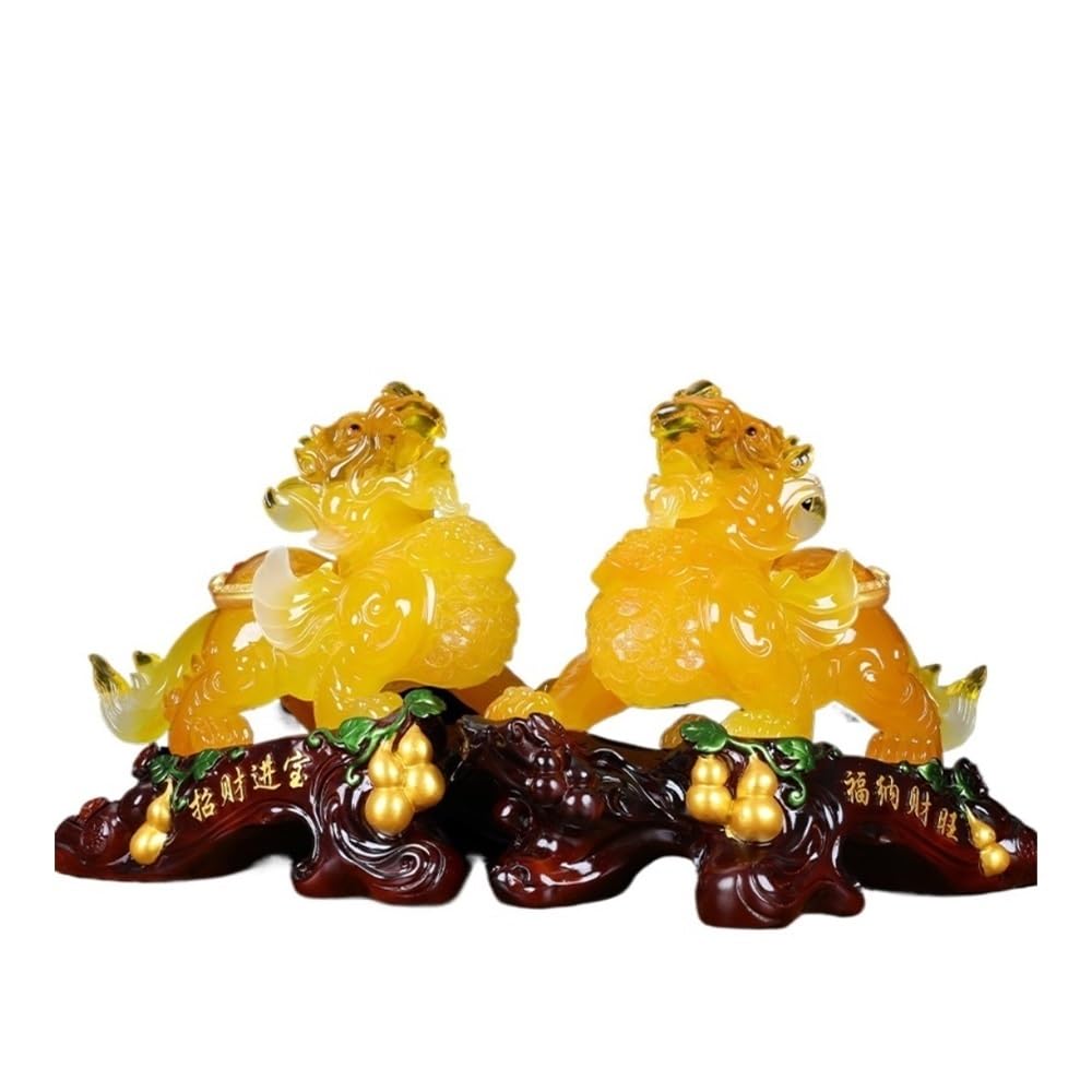 zhuyanbo007 Desk Statue, Pi Xiu Statue Pair, Wealth Ornament for Home Decor & Feng Shui Gift(Yellow)