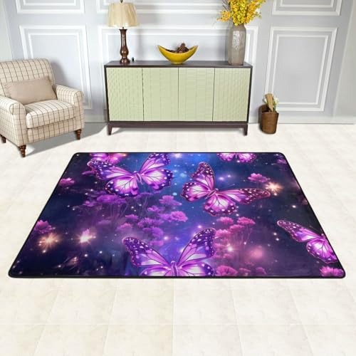 Tapis vintage salon anti-glisse style ferme papillon violet