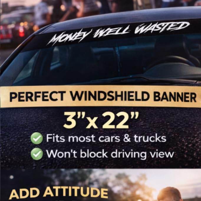 Image of Dabbledown Money Well Wasted DD101 Car Truck Window Windshield Lettering Decal Sticker Decals Stickers JDM Automobile (6.5 x 28)