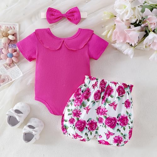 Baby Girl Clothes Newborn Cute Ruffle Short Sleeve Romper Floral Shorts Summer Outfits with Headband 0-18 Months3