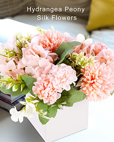 Gioyonil Fake Flowers With Ceramic Vase, Pink Faux Hydrangea Peony Artificial Flowers Arrangements In Vase Decoration For Dining Table Centerpiece Home Office Decor Party Wedding #TOP5