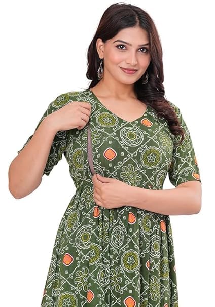 Image of Women Feeding Kurti for Women Cotton Maternity Kurta with Nursing Zip for Pre & Post Pregnancy