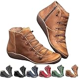 Fall Boots for Women 2025, Fall Boots for Women 2025 Orthopedic Low Heel Arch Support Ankle Boot Vintage Side Zipper Work Booties Comfortable Daily Walking Flat Shoes Brown