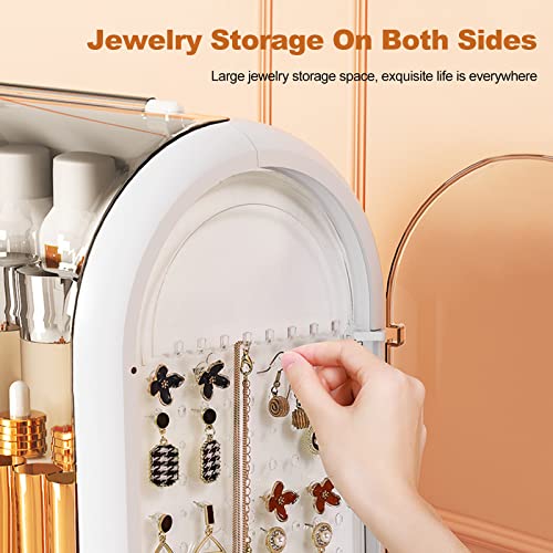 Galatée Multi-Function Make Up Case Dustproof Cosmetic Storage Box with JewelryHolder,Cosmetics Skin Care Products Jewelry Organizer Case Finishing Box Bedroom Bathroom Desktop - White - Image 4