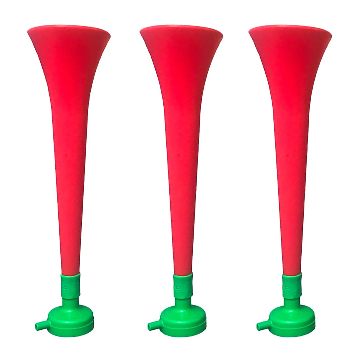 Zestaw 3 trąbek Vuvuzela z tworzywa sztucznego, akcesoria do piłki nożnej i imprez sportowych.