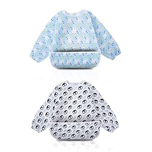 Little Dimsum Full Sleeved Feeding Bib 2 Pack ,Baby & Toddler Waterproof Bib Apron,Food Protection Large Pocket Eating…