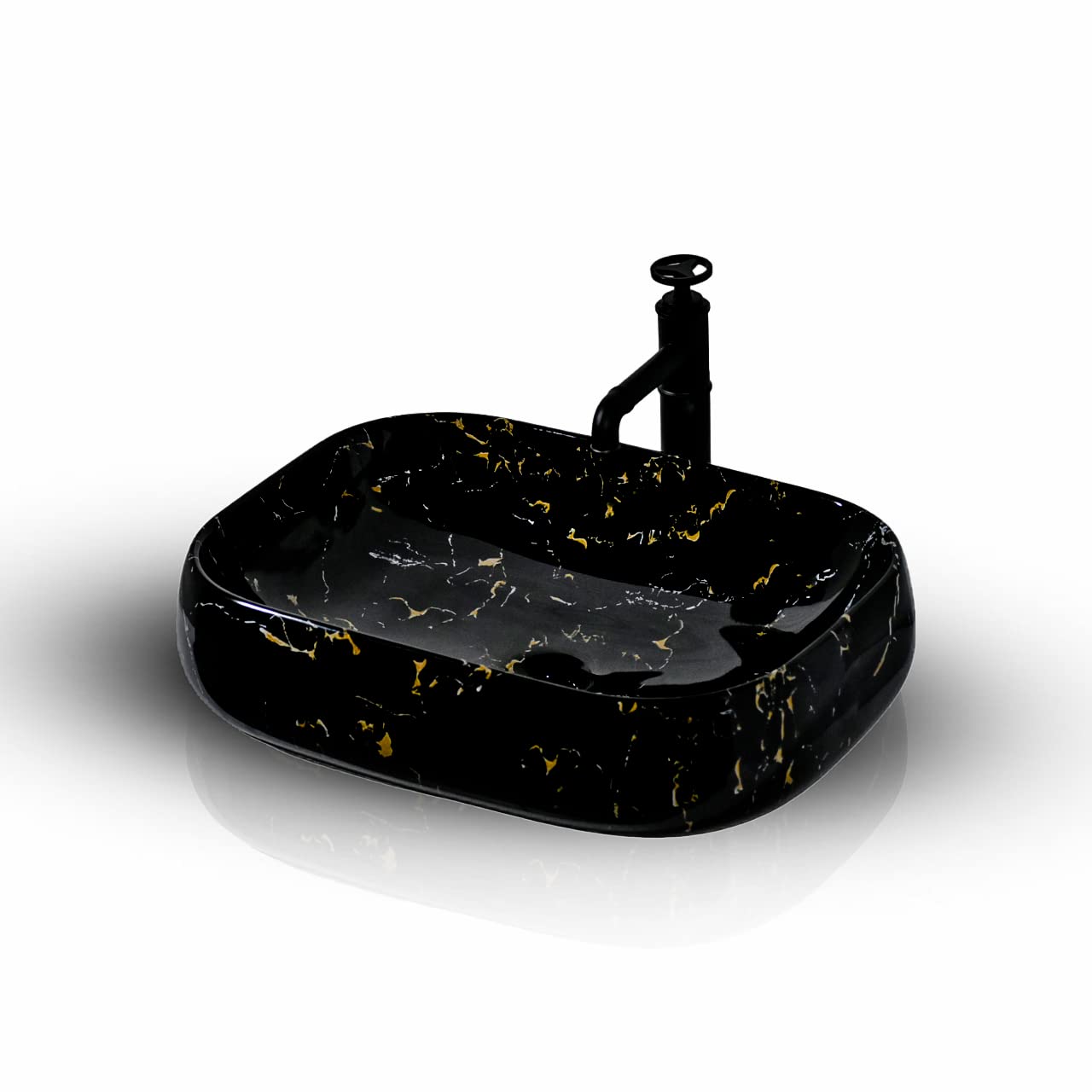 B Backline Ceramic Table Top Wash Basin/Countertop Basin Bathroom Sink/Art Basin For Bathroom & Livingroom 56 X 42 X 18 Cm (Black Glossy)