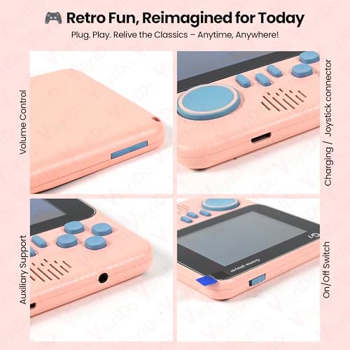 Image of VikriDA G7 Retro Handheld Game Console with 666 Built-in Games | 3.5-Inch LCD Color Screen, Gamepad Support for Kids - Pink