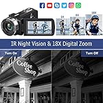 4K Video Camera Camcorder Ultra 44MP Vlogging Camera for YouTube 18X Digital Zoom Camcorder 3.0" IPS Screen IR Night Vision with External Mic, Controller, 2 Batteries and 32G SD Card - Image 3