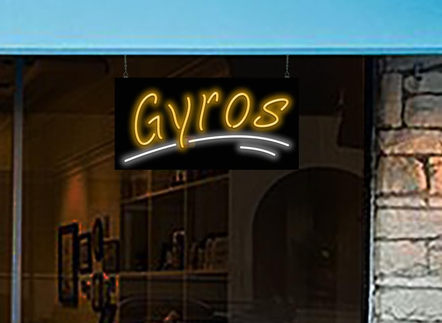 Gyros Neon Sign - Large Size - 32" wide x 16" high - Real, Quality Hand Bent Neon Sign - Orange Letters with White Decorative Underlines