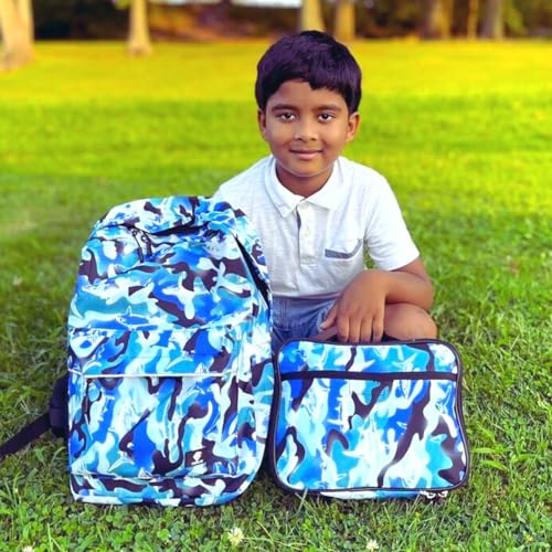 Fenrici Shark Backpack for Boys, Girls, Kids’ Camo Backpack for School, Lightweight, Durable, Multiple Compartments, Blue4