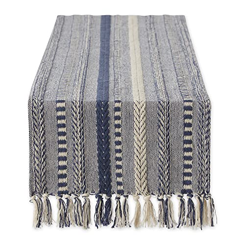 DII Farmhouse Braided Stripe Table Runner Collection, 15x72 (15x77, Fringe Included), French Blue, 15x72" (15x77", Fringe Included)