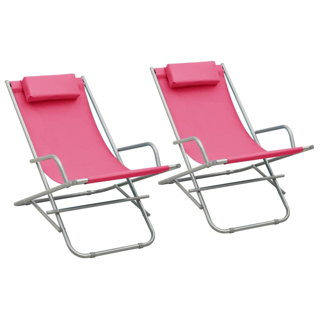 Strandliege Terassenmöbel Stuhl Outdoor Campingliege Schaukelstühle 2 STK. Stahl Rosa für Patio Strand Terrasse Pool