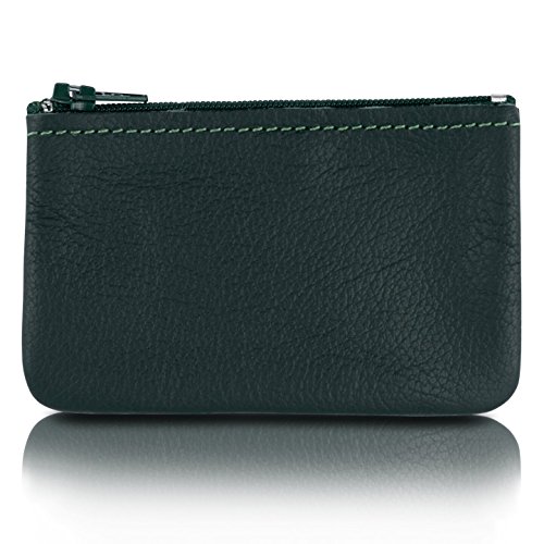 Image of Genuine Leather Small Zipper Pouch Coin Purse for Women Change Holder for Men Size 4 x2.5 Made in U.S.A