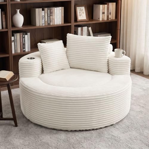 Image of Trustyue Boneless Couch,Comfy Fluffy Sofa Bed,Upholstered Sleeper Sofa with Cup Holder and Throw Pillows,Corduroy Plush Cloud Lounge Chair