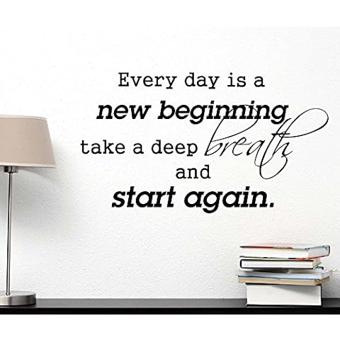 Ideogram Designs Every Day is a New Beginning take a deep Breath and Start Again. Vinyl Wall Art Inspirational Lettering Motivational Saying Sticker Quote Wall Decor Cover