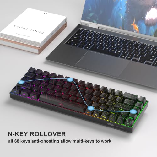 Image of MageGee Portable 60% Mechanical Gaming Keyboard, RGB Backlit Compact 68 Keys Mini Wired Office Keyboard with Red Switches for Laptop PC Mac - Black Contour Lines