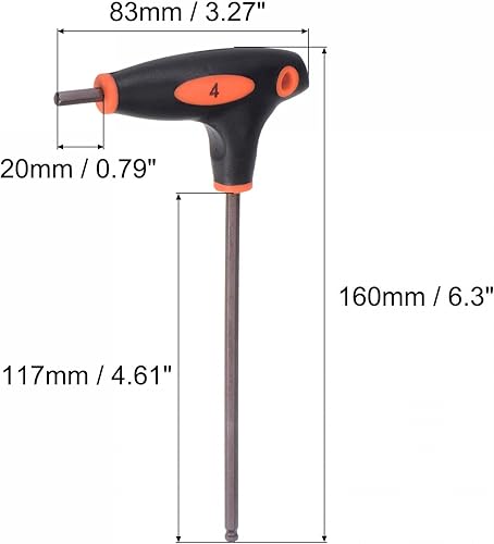 Miniatura 2 de uxcell Llave hexagonal de extremo de bola de 0.157in, llave inglesa con mango en T, acero métrico S2, 2 piezas