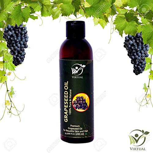 Image of VIRTUAL 100% Pure Grapeseed Oil For Hair Growth, Skin Tightening, Face Massage, Acne Cold Pressed Natural Oil for Multipurpose Use (180ml)