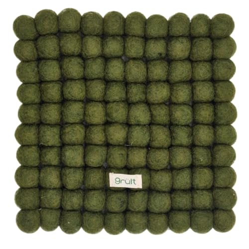 Grült Home Sottopentola – Sottobicchieri in feltro per tazze, pentole, padelle e tazze infeltrite a mano in Nepal (verde scuro, quadrato 20 cm)