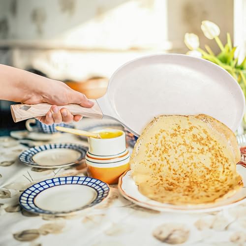 Image of Hiceeden Nonstick Crepe Pan with Spreader, 10-Inch Tortilla Pan with Detachable Handle, Ceramic Coating Pancake Dosa Tawa Griddle Pan, for All Stove, Induction Compatible, PFOA Free (White)