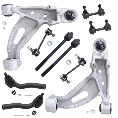 Image of Detroit Axle - 10pc Front End Suspension Kit for 03-07 Cadillac CTS, 2 Lower Control Arms w /Ball Joint 4 Tie Rods 4 Front and Rear Sway Bar Links 2003 2004 2005 2006 2007 Replacement