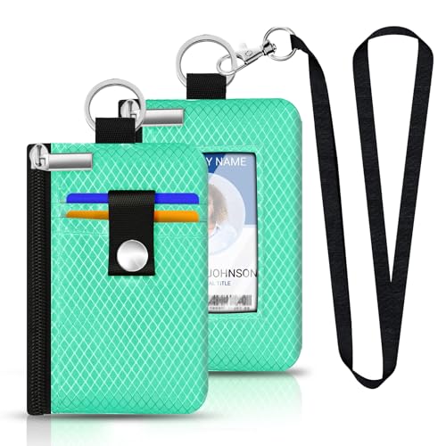 Image of Minimalist RFID Blocking Small Wallet with ID Window,WaterResistant Zip Id Case Wallet with Lanyard Keychain for Cards,Cash,Travel,Women,Men (Mint Green)