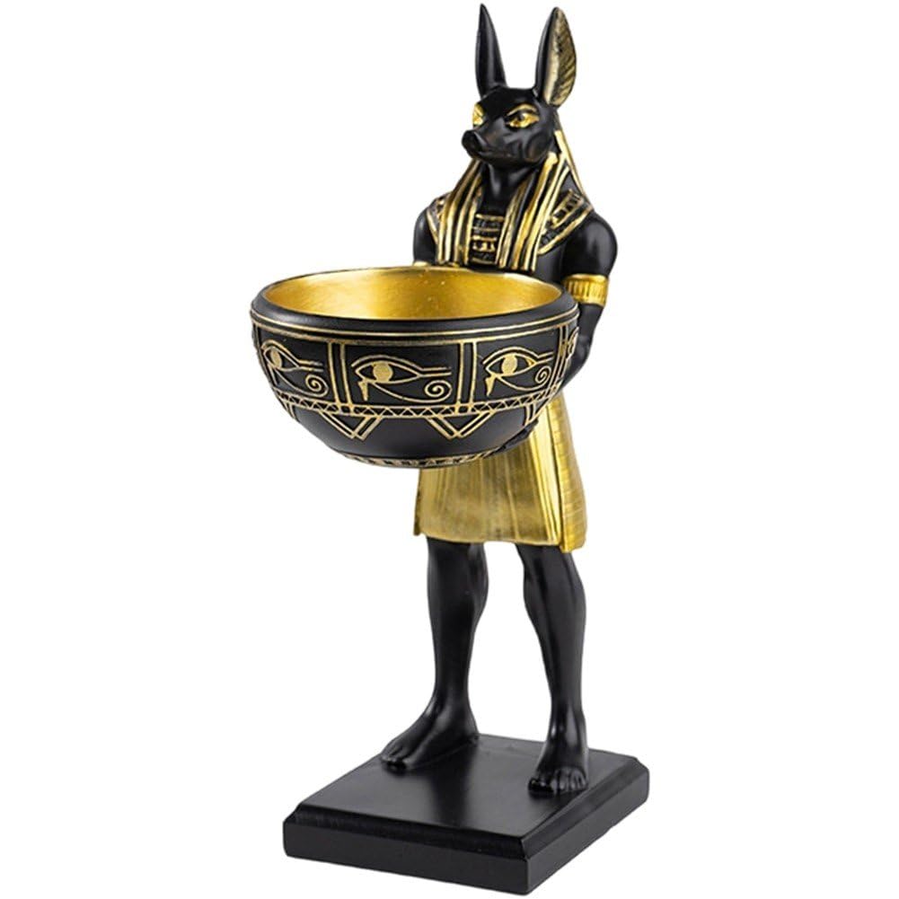 Baokuan Anubis Statue with Bowl, Resin Egyptian Decor Figurine for Home, Ancient Egypt Desktop Ornament, Collectible Egyptian Gods Decor for Gifts & Display