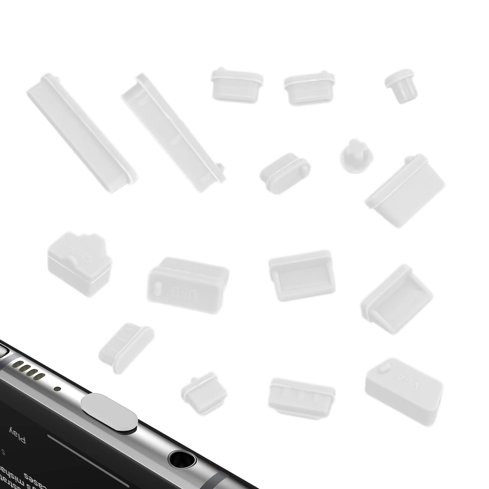 Silikonowe zatyczki przeciwpyłowe do laptopa - osłony portów USB | uniwersalne 16 zaślepek ochronnych do portów typu C, USB C, RJ45, słuchawek i laptopów, do elektroniki
