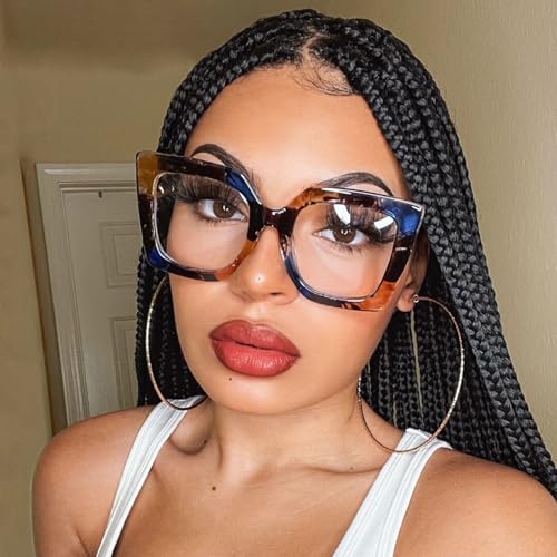 Image of Zeelool Chic Oversized Thick Square Blue Light Blocking Glasses for Women Qatar ZOP01892-01 Blue-Black