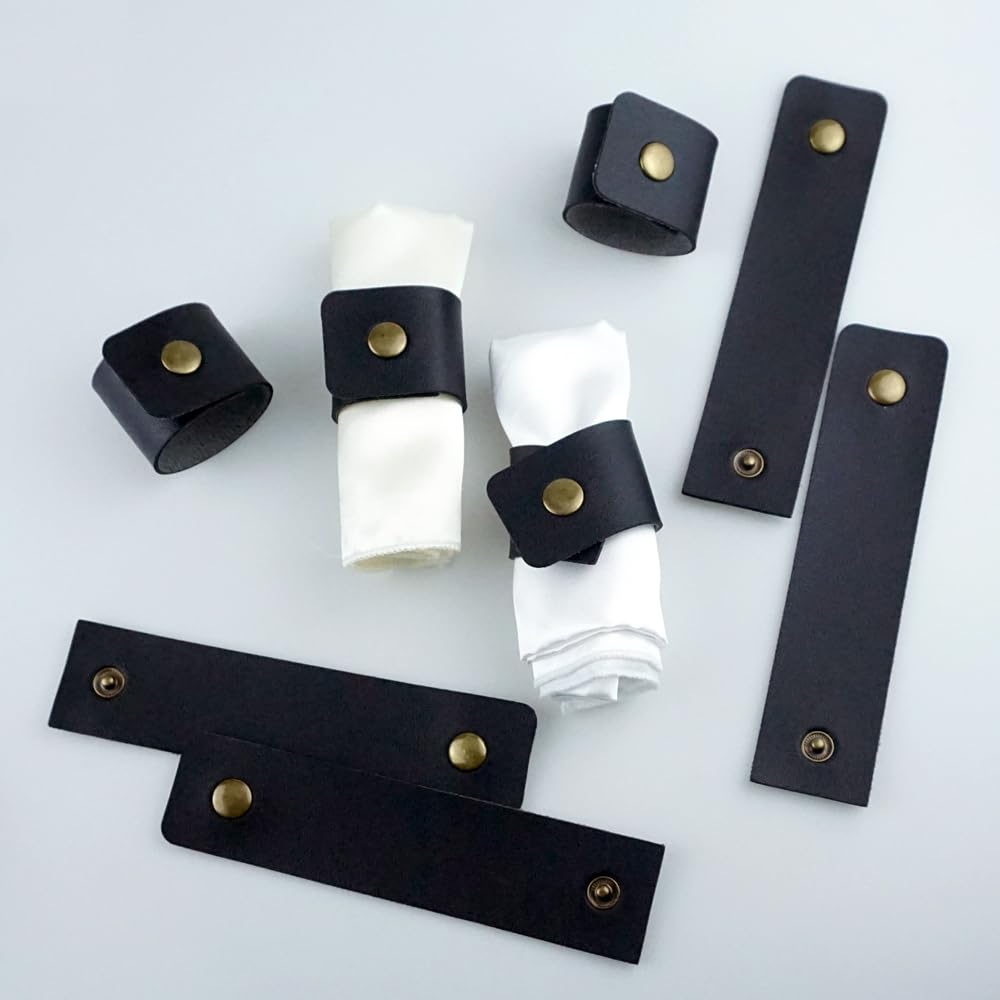 Lot De 12 Ronds De Serviette Noirs En Simili-cuir – Style Rustique – Pour Mariage, Décoration De Table