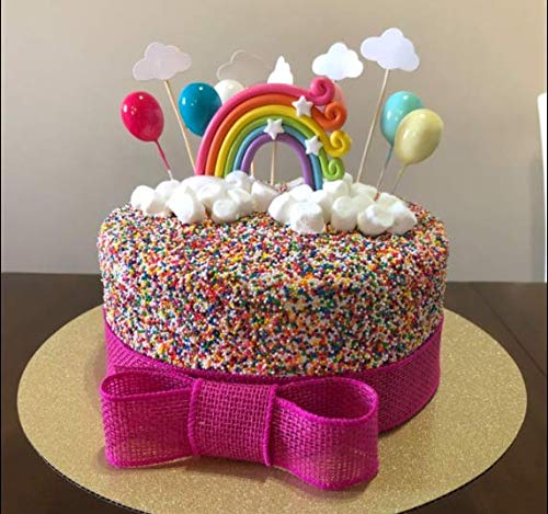 Rainbow Cake Topper Birthday Wedding Cake Flags with Cloud Balloon Cake Flag for Birthday Wedding & Baby Shower Birthday Party Decoration Supplies
