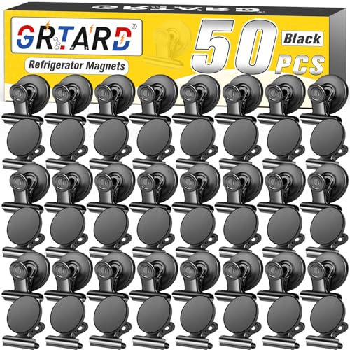 Grtard 50 Pack Magnetic Clips Heavy Duty Black Magnet Clips for Fridge