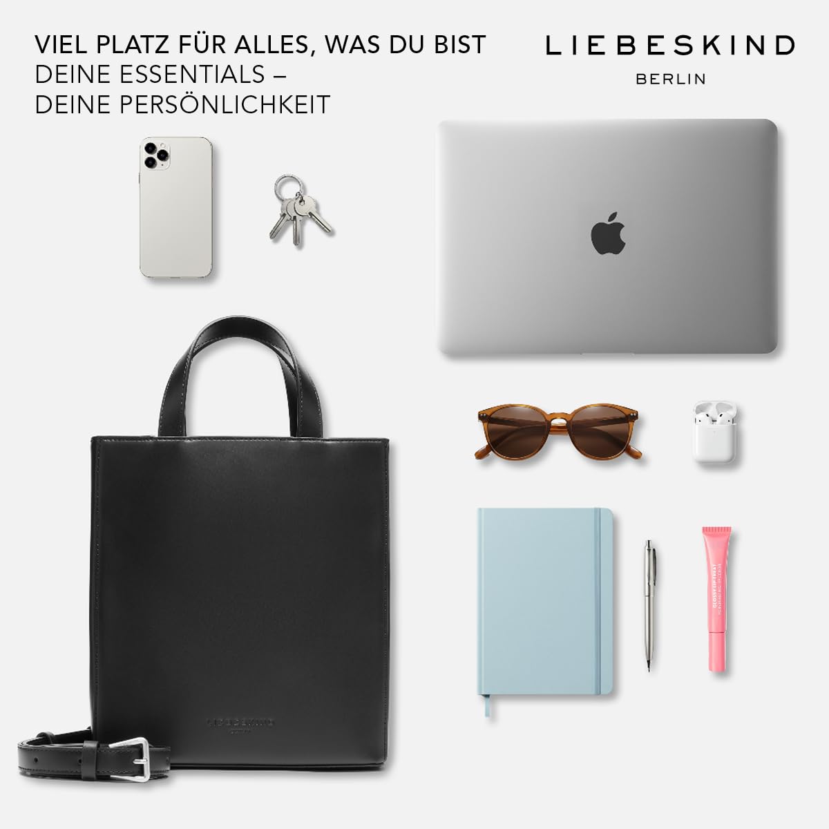 Liebeskind Berlin Damen Tasche „Paper Bag Tote S“ I Cross-Body Tasche Damen aus Leder mit verstellbaren Schulterriemen I Damen-Schultertasche, großzügige Fächer mit Reißverschluss