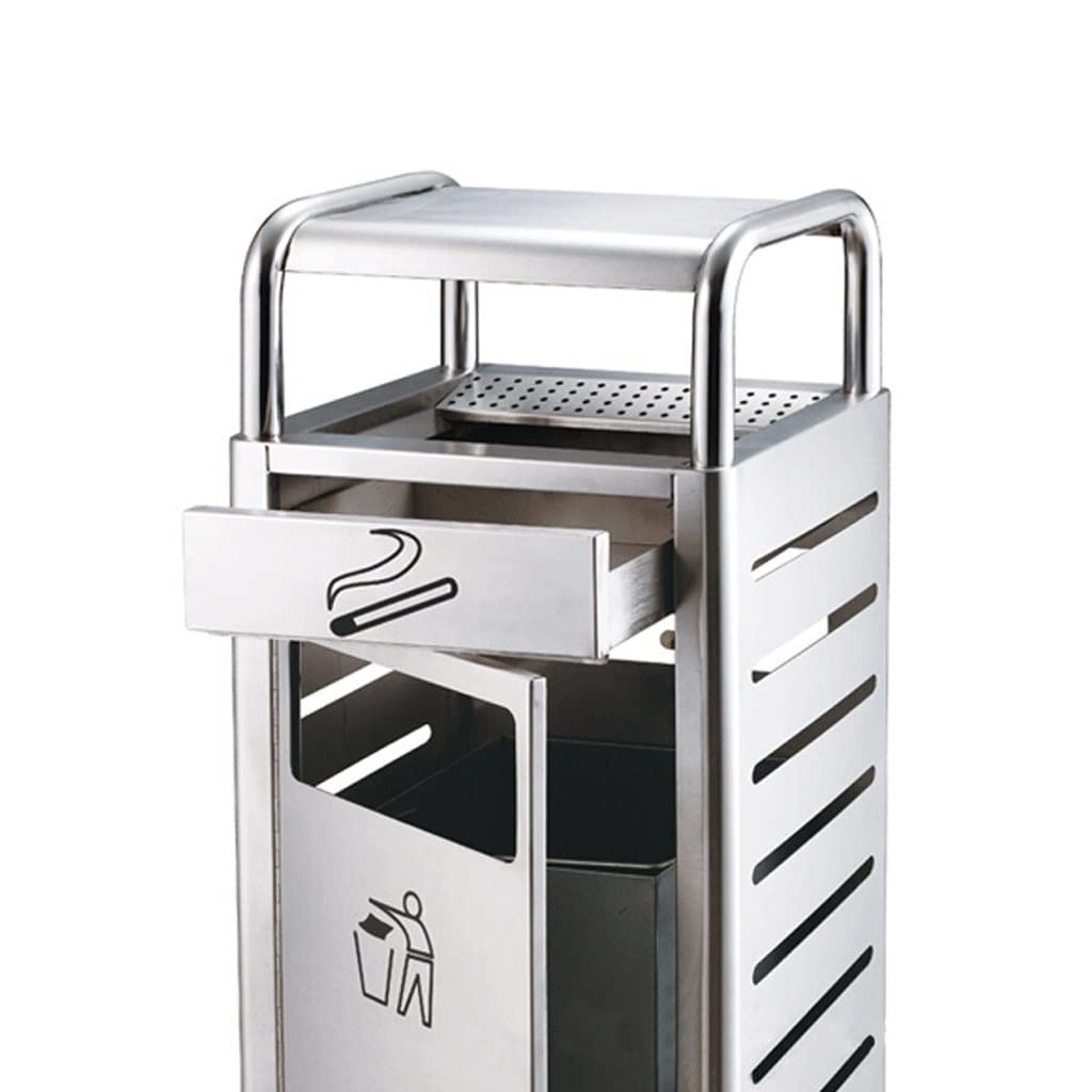 Mülleimer für draußen/drinnen, Mülleimer für draußen, Edelstahl, rechteckig, kommerzieller Mülleimer aus Aluminiumguss mit Schublade, Aschenbecher, Sortier-Mülleimer, Verwendung im Garten, auf der Te