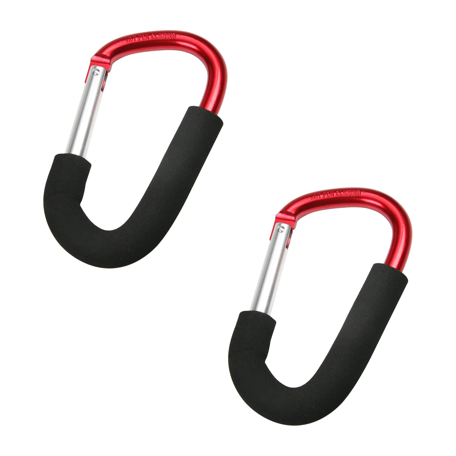 MroMax 2Pcs Hook Clip 140x80mm Large D Type Shopping Bag Carry Handle Carabiner with Sponge for Baby Pushchair Pram Stroller Hanger Trolley Mummy Clip Holder Red