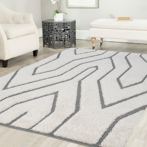 Mod-Arte | Platinum Shag Collection | Plush Area Rug | Modern Contemporary Style | White  Grey | 7'10"X10'2"