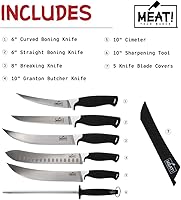 Vista 2 de MEAT! Butcher Knife Set with 6 Pieces, Stainless Steel Blade, Full Tang Construction, Non-Slip Handle, For Meat Processing, Cooking, and Kitchen