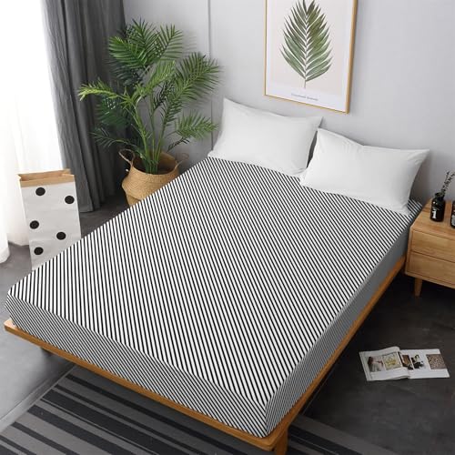 Odot Fitted Sheet Single Double King Size Bed, Simple Style All Around Elastic Fitted Sheet Deep Pocket Fitted Sheets Microfibre Bed Sheets Fitted Bed Sheet (Diagonal Stripes,200x200+30cm)