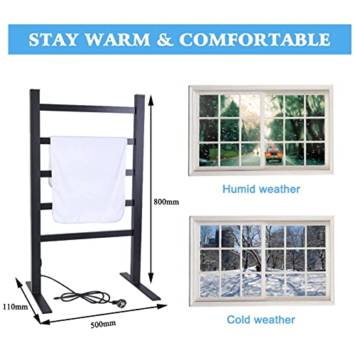 Toallero de pie calefactable negro con interruptor impermeable de 100 W 2