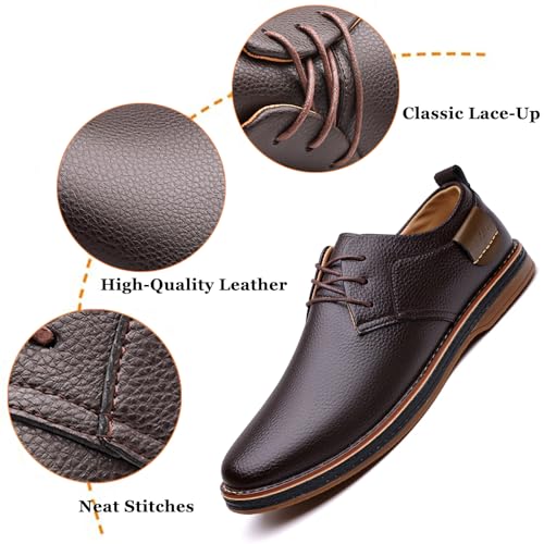 Mens Casual Leather Dress Shoes Classic Lace Up Wing Tips Oxford Sneakers Comfortable Soft Sole Non Slip Business Formal Derby Shoes for Office Work Driving Walking2